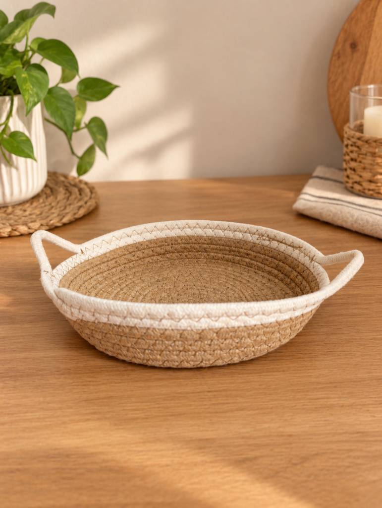 Cesta tejida con hilo