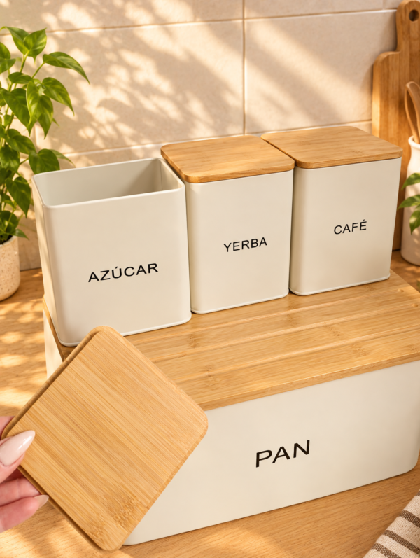 Latas organizadoras azúcar, yerba, cafe y pan