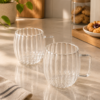 Taza doble vidrio facetado con asa de 250ml