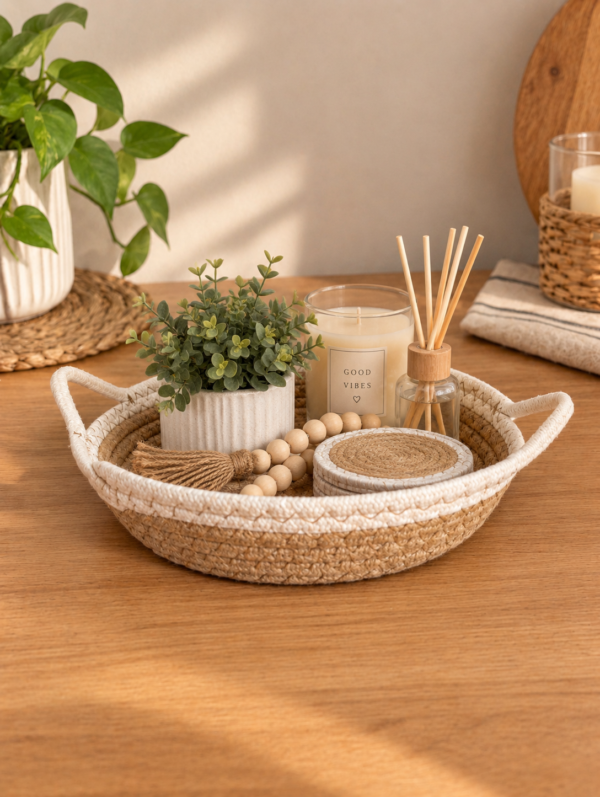 Cesta tejida con hilo